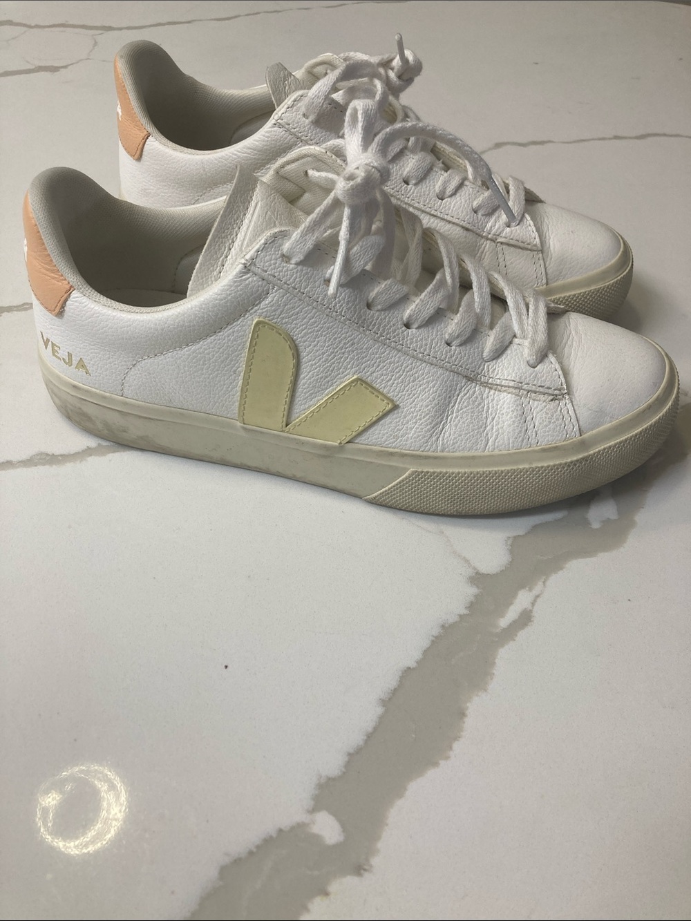 Veja Campo sneakers in white leather with sun peach